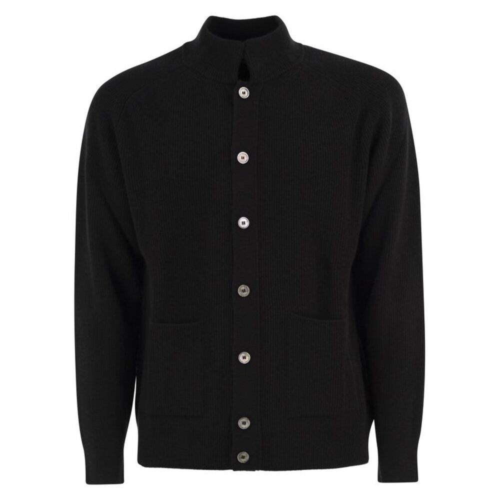 Fedeli Men Ribbed Cashmere Cardigan With Stand Collar